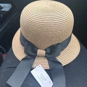 Straw Hat with Black Ribbon